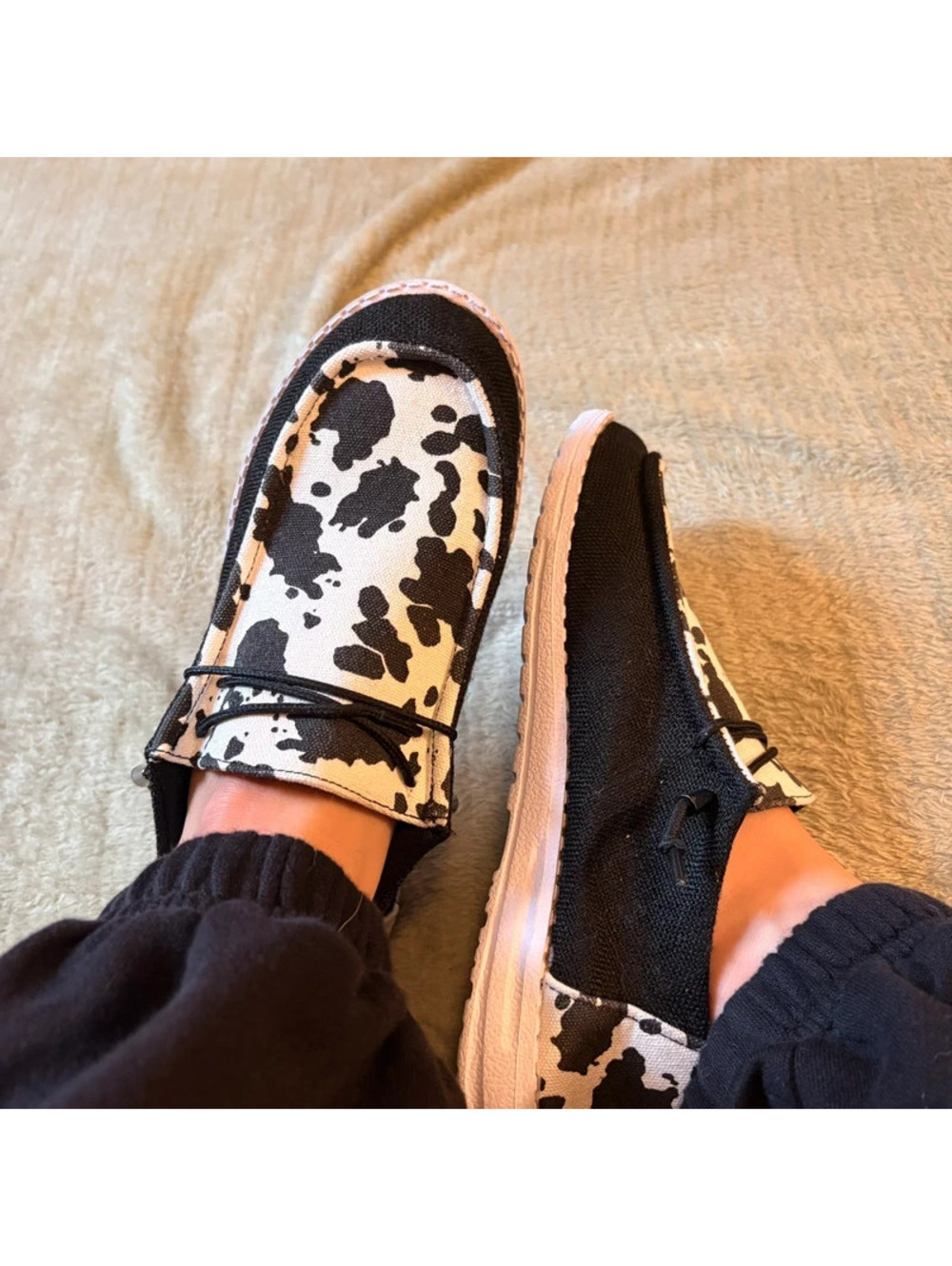 Black and Cow Western Print Slip on shoes